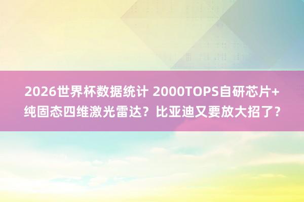 2026世界杯数据统计 2000TOPS自研芯片+纯固态四维激光雷达?比亚迪又要放大招了?