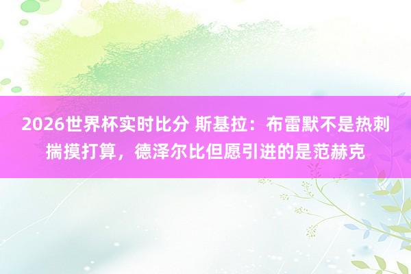 2026世界杯实时比分 斯基拉：布雷默不是热刺揣摸打算，德泽尔比但愿引进的是范赫克