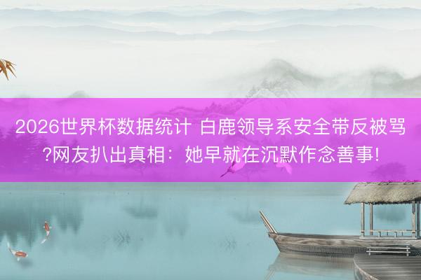 2026世界杯数据统计 白鹿领导系安全带反被骂?网友扒出真相:她早就在沉默作念善事!